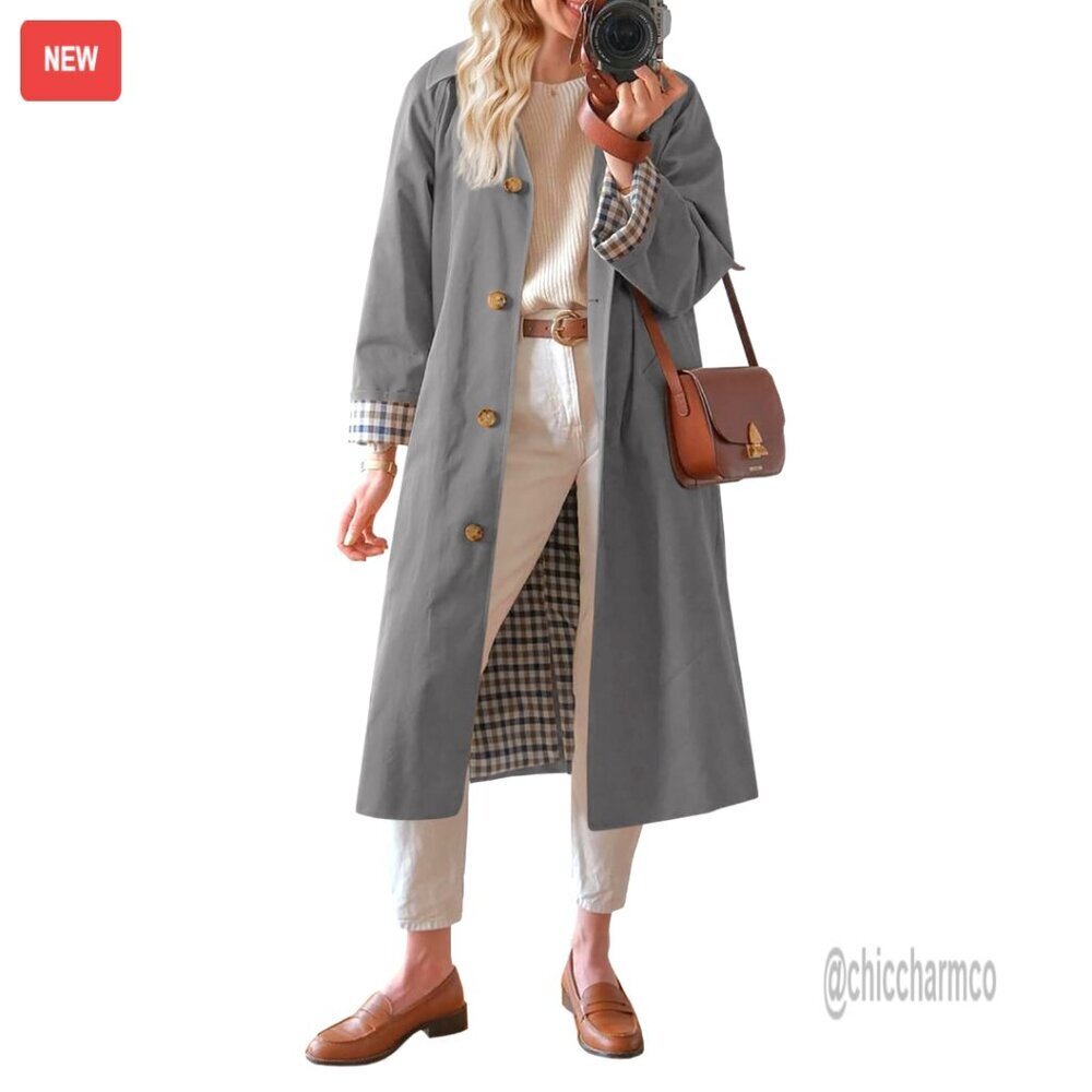 Long Trench Coat Oversized Windproof Overcoat Single Breasted Women's Outerwear